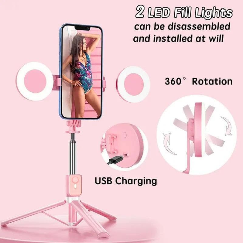 Tripod for iPhone with Light, Selfie Stick for iPhone, Pink Tripod Stand